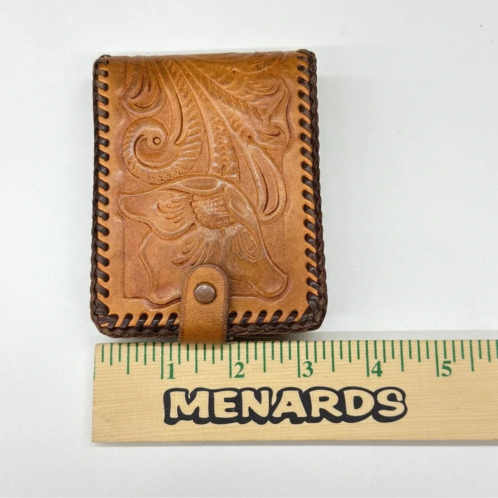 Vtg Joo-Kay Real Leather Tooled Floral Bifold Wallet Western Whipstitch Brown